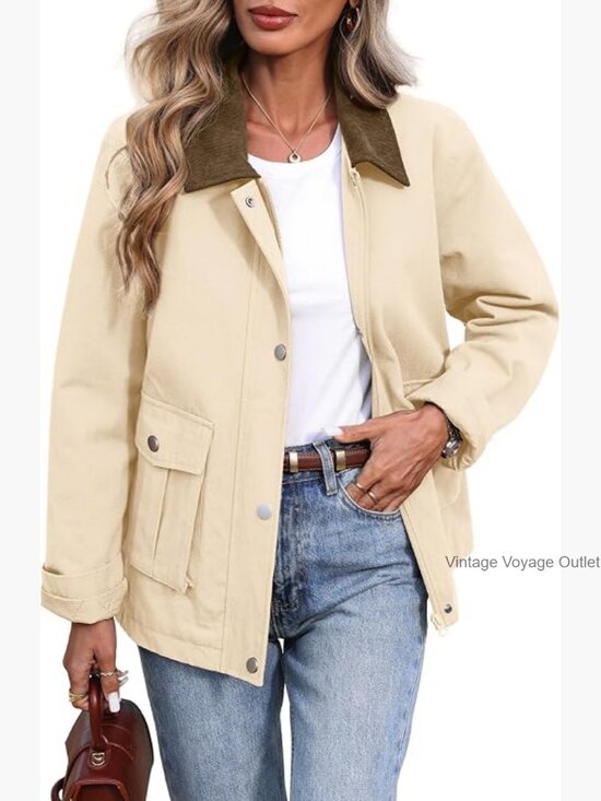 Jackets & Blazers - Oversized Barn Jacket with Padded Quilting & Corduroy Collar